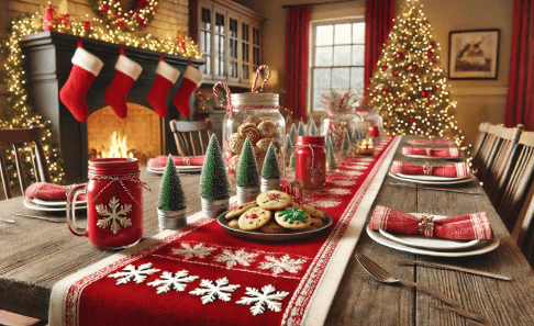 Rustic Tables with Festive Red Table Cloth